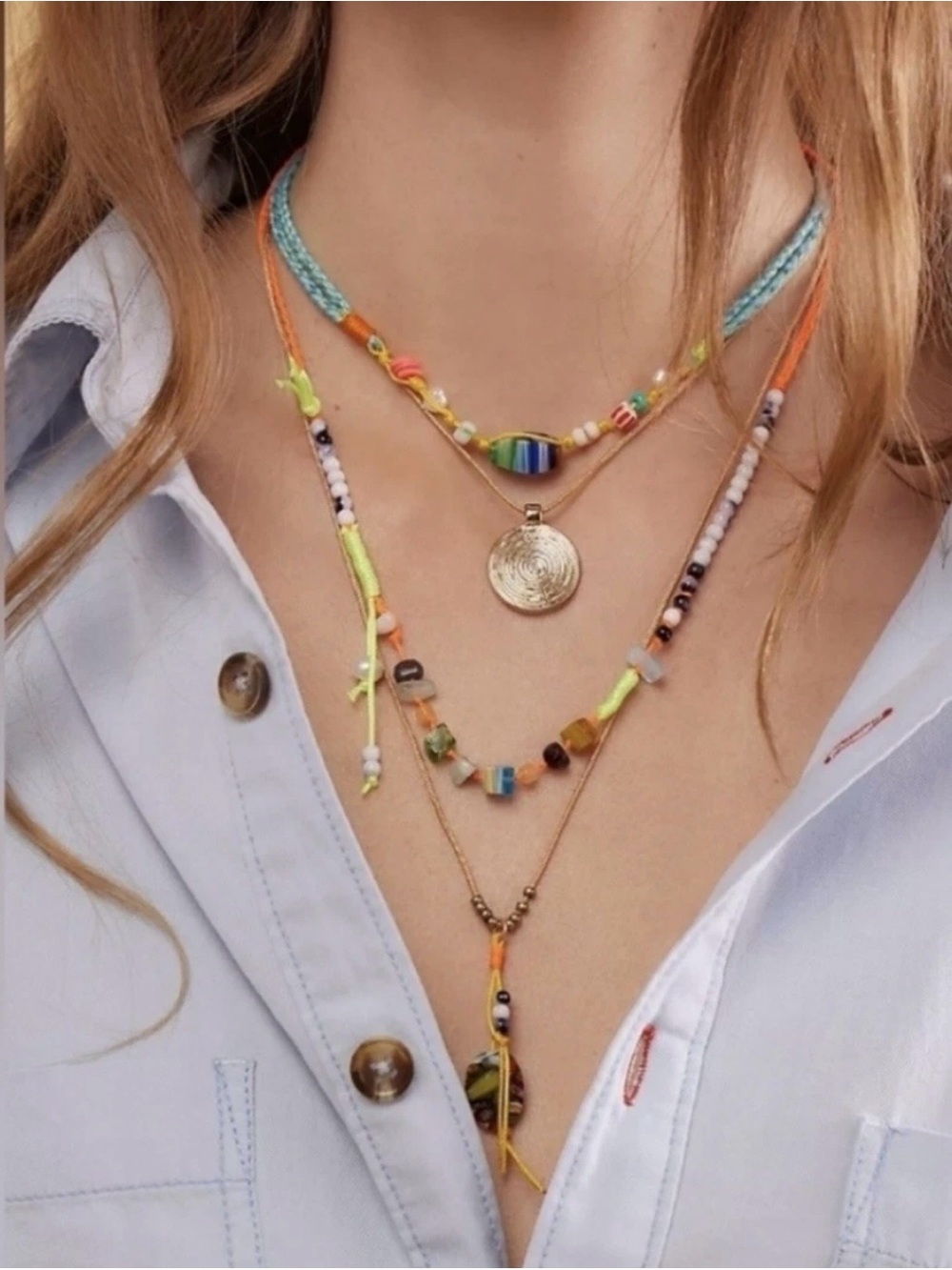 NWOT- Free People, My Magic Layered Necklace, Turquoise/ Orange Neon/Multi. $48